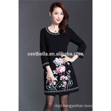 Elegant woman black casual Printed dress autumn clothes 2016 for Married mother